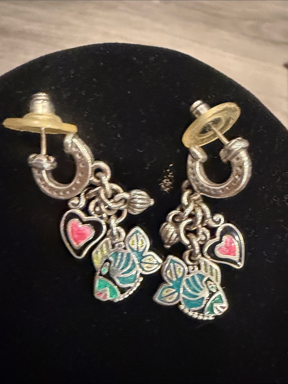 Brighton Silver Fish & Heart Dangle Earrings - Turquoise and Pink - Picture 2 of 3